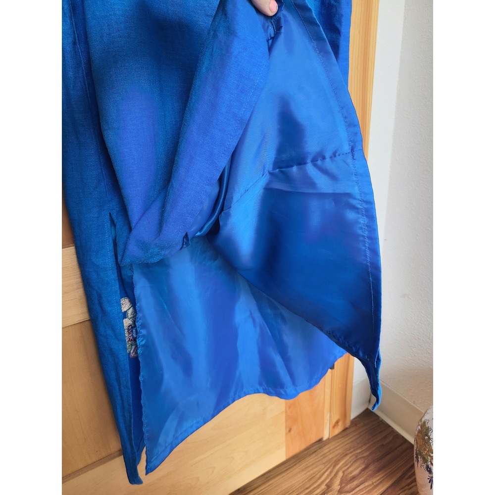 Vintage Dana Kay Linen Rayon 10 Blue Embroidered Dress & Jacket Set Boho Bright - Picture 7 of 13